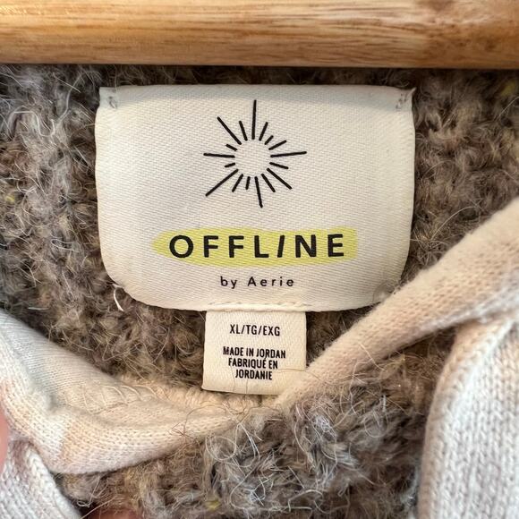 OFFLINE by Aerie Ribbed Knit Sweater Hoodie in Tree Line Brown Size XL - Picture 5 of 10
